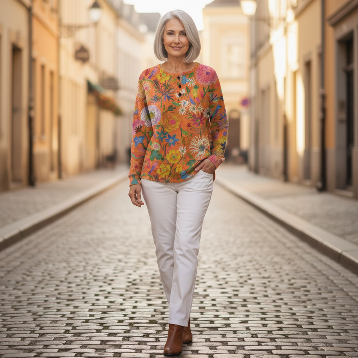 Wiebke | Pullover in Orange mit Blumen
