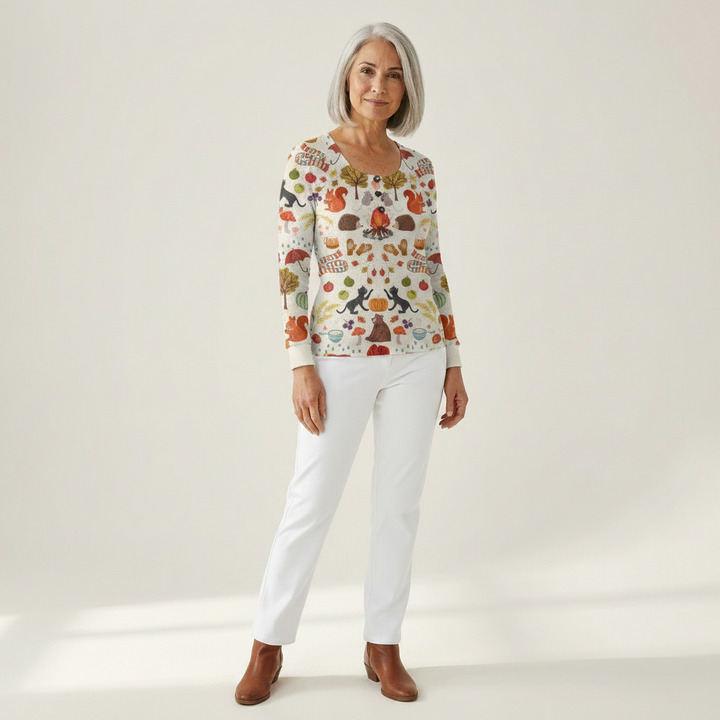 Mathilde | Pullover mit Herbstwald-Motiv