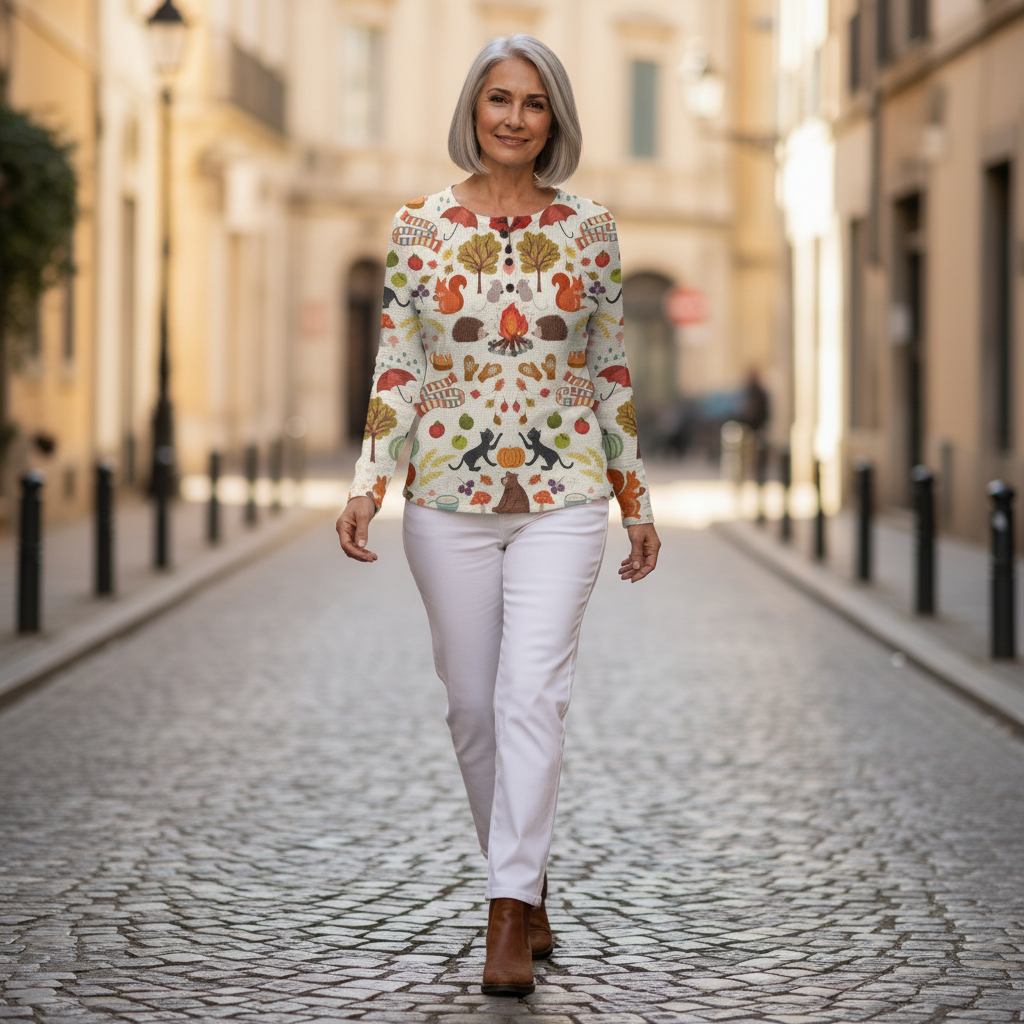Mathilde | Pullover mit Herbstwald-Motiv