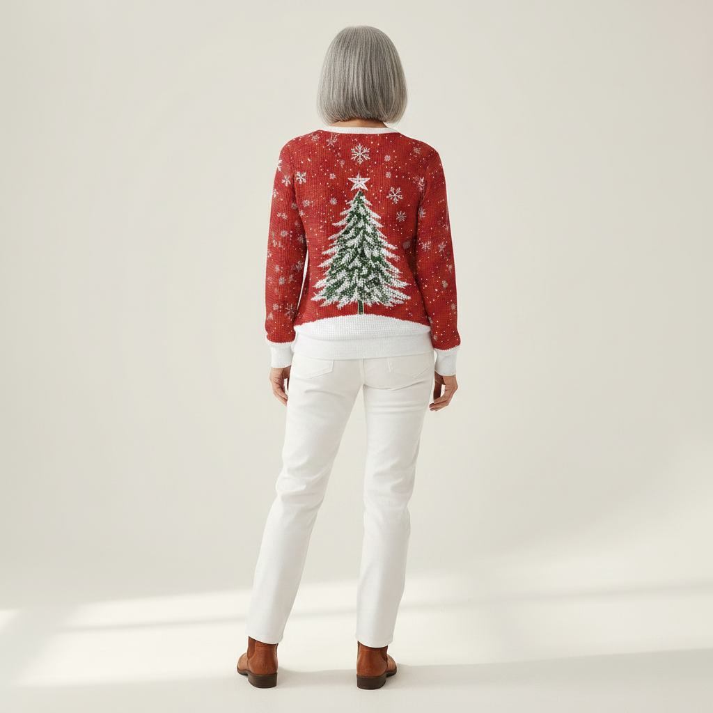 Lotte | Weihnachtspullover in Rot mit Tannenbaum