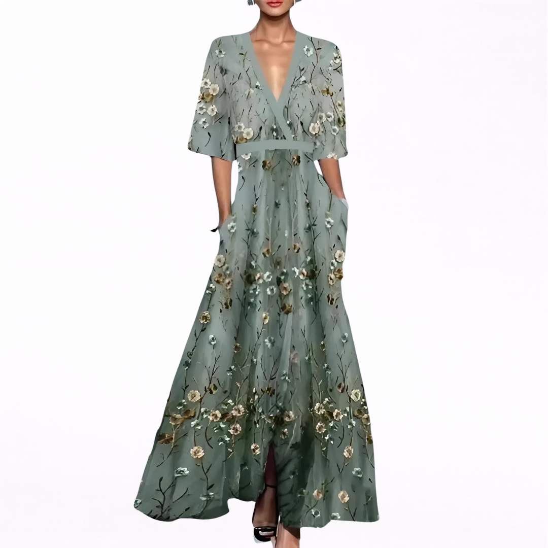 Edith | Elegantes Maxikleid mit verführerischem V-Ausschnitt