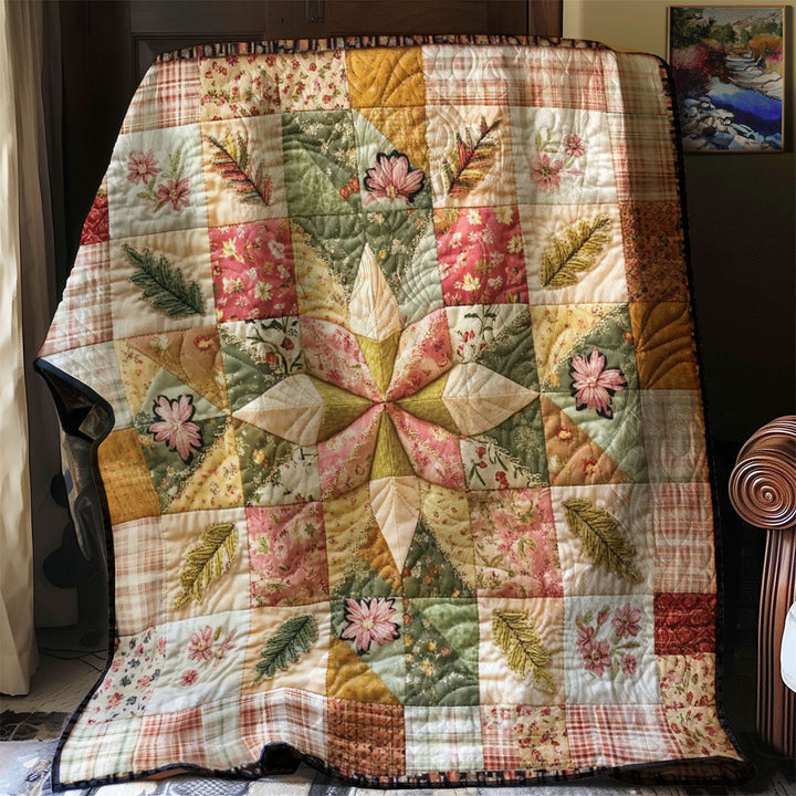 Patchwork-Steppdecke mit Stern in Rosa und Grün