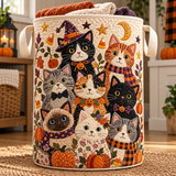 Gesteppter Wäschekorb – Katzen bei der Halloweenparty