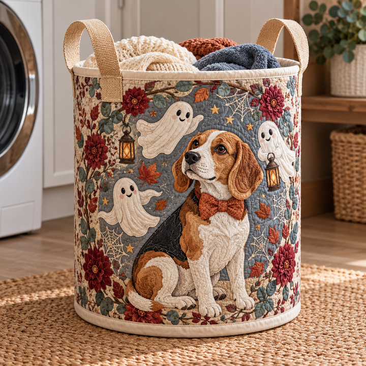Gesteppter Wäschekorb – Beagle im Geistergarten