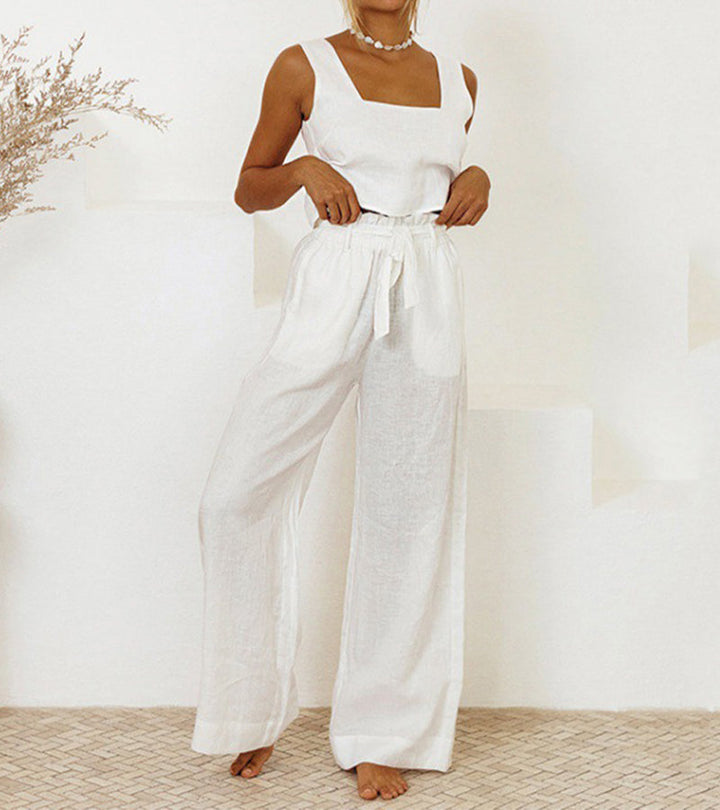 Helene | Minimalistisches Top und ausgestellte Hose Set