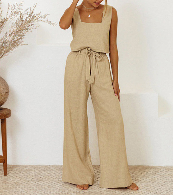 Helene | Minimalistisches Top und ausgestellte Hose Set