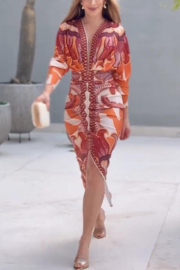 Monika | Einzigartiges Midikleid mit Dolmanärmeln und Sommer-Print