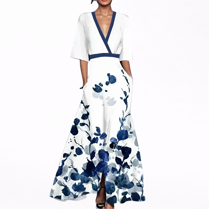 Edith | Elegantes Maxikleid mit verführerischem V-Ausschnitt