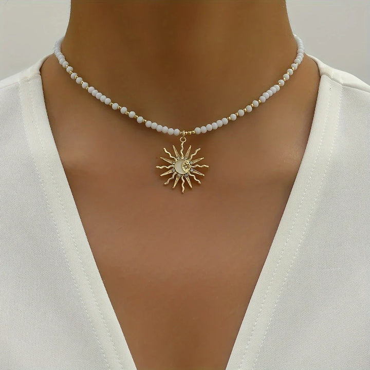 Boho-Collier Goldene Sonne