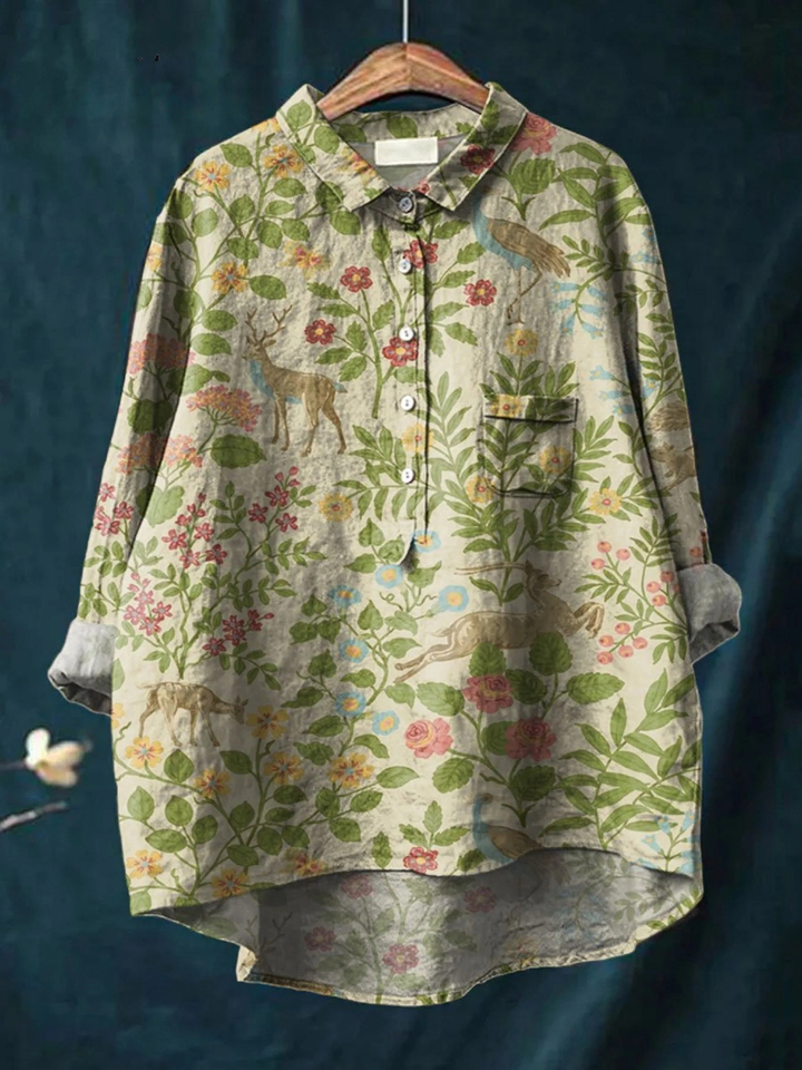 Lotte | Leichtes T-Shirt mit Vintage-Blumen- und Tiermuster