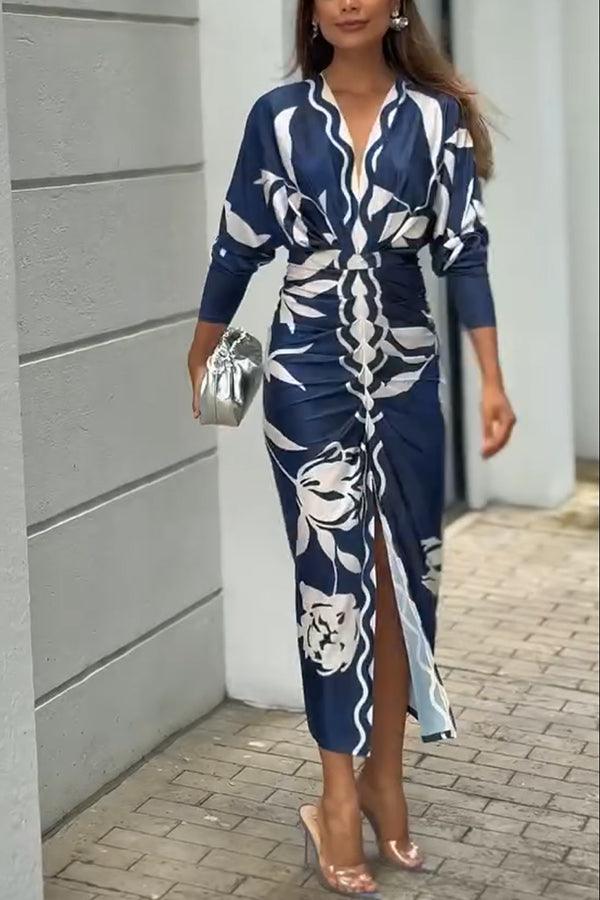 Monika | Einzigartiges Midikleid mit Dolmanärmeln und Sommer-Print