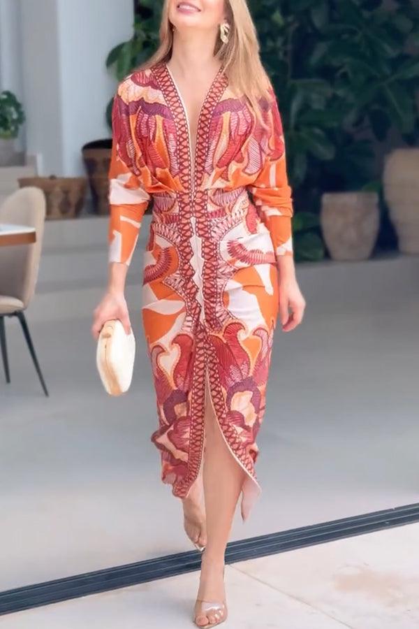 Monika | Einzigartiges Midikleid mit Dolmanärmeln und Sommer-Print