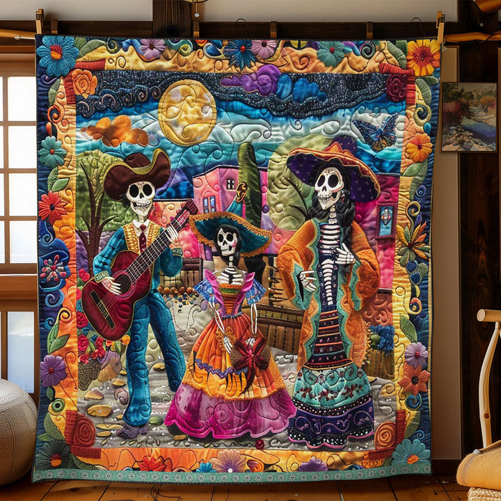 Steppdecke zum Día de los Muertos