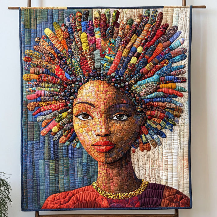 Steppdecke mit Frauenporträt im Afro-Stil