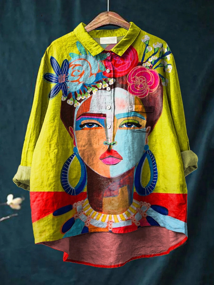 Martha | Leichtes T-Shirt mit Frida-Porträt im Öl-Druck