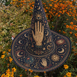 Handgefertigter gesteppter Hexenhut – Mystisches Tarot und Sterne
