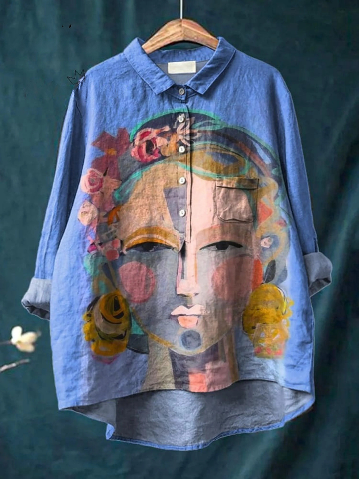 Martha | Leichtes T-Shirt mit Frida-Porträt im Öl-Druck