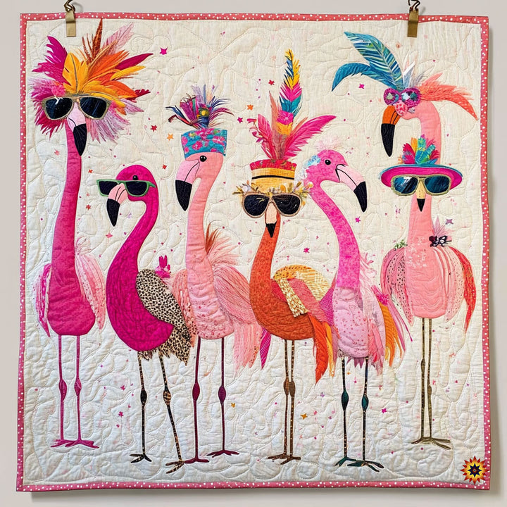 Steppdecke mit Flamingos mit Sonnenbrille