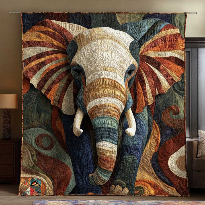 Steppdecke mit Elefant im Retro-Stil