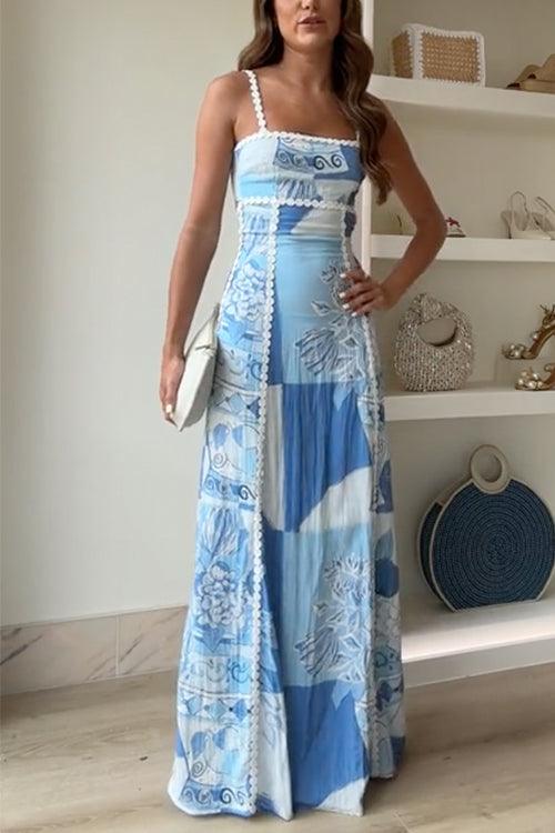 Luisa | Maxikleid mit Print, Rückenschnürung und Rüschenträgern