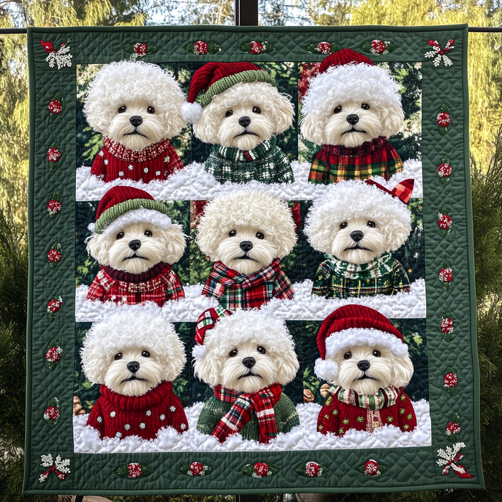 Weihnachts-Steppdecke mit Bichons
