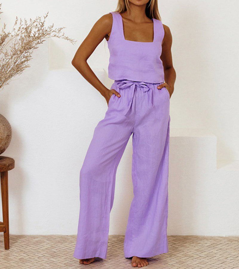 Helene | Minimalistisches Top und ausgestellte Hose Set