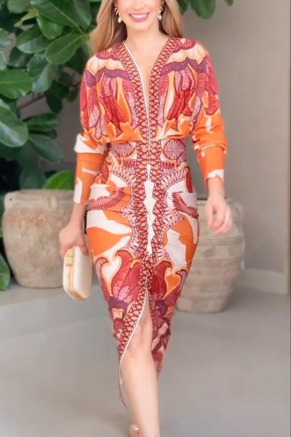 Monika | Einzigartiges Midikleid mit Dolmanärmeln und Sommer-Print