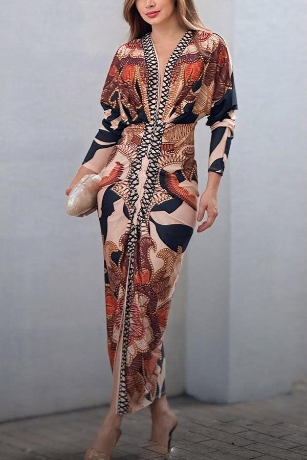 Monika | Einzigartiges Midikleid mit Dolmanärmeln und Sommer-Print