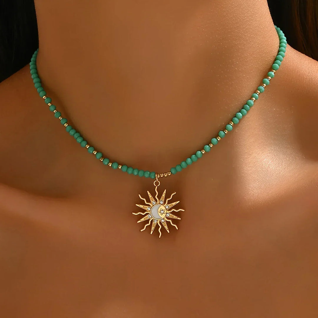 Boho-Collier Goldene Sonne