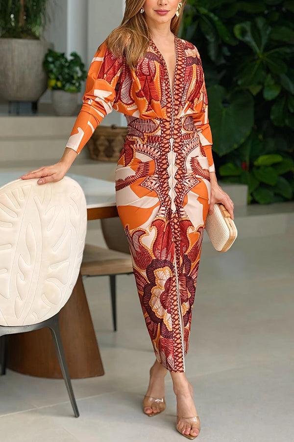 Monika | Einzigartiges Midikleid mit Dolmanärmeln und Sommer-Print