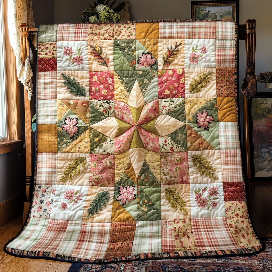 Patchwork-Steppdecke mit Stern in Rosa und Grün