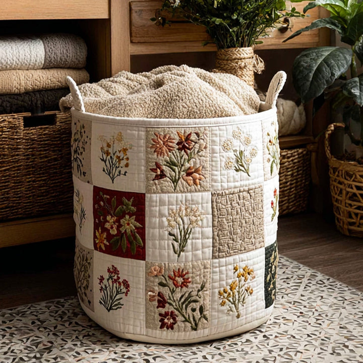 Gesteppter Wäschekorb – mit Blumendesign