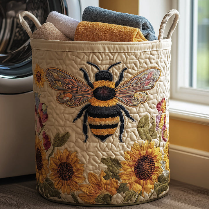Gesteppter Wäschekorb – mit Bienen und Blumen