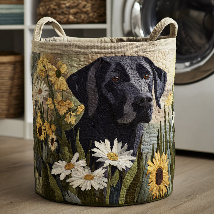 Gesteppter Wäschekorb – mit Labrador und Blumen