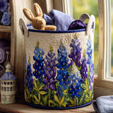 Gesteppter Wäschekorb – Steppwäschesammler mit blauen Blumen