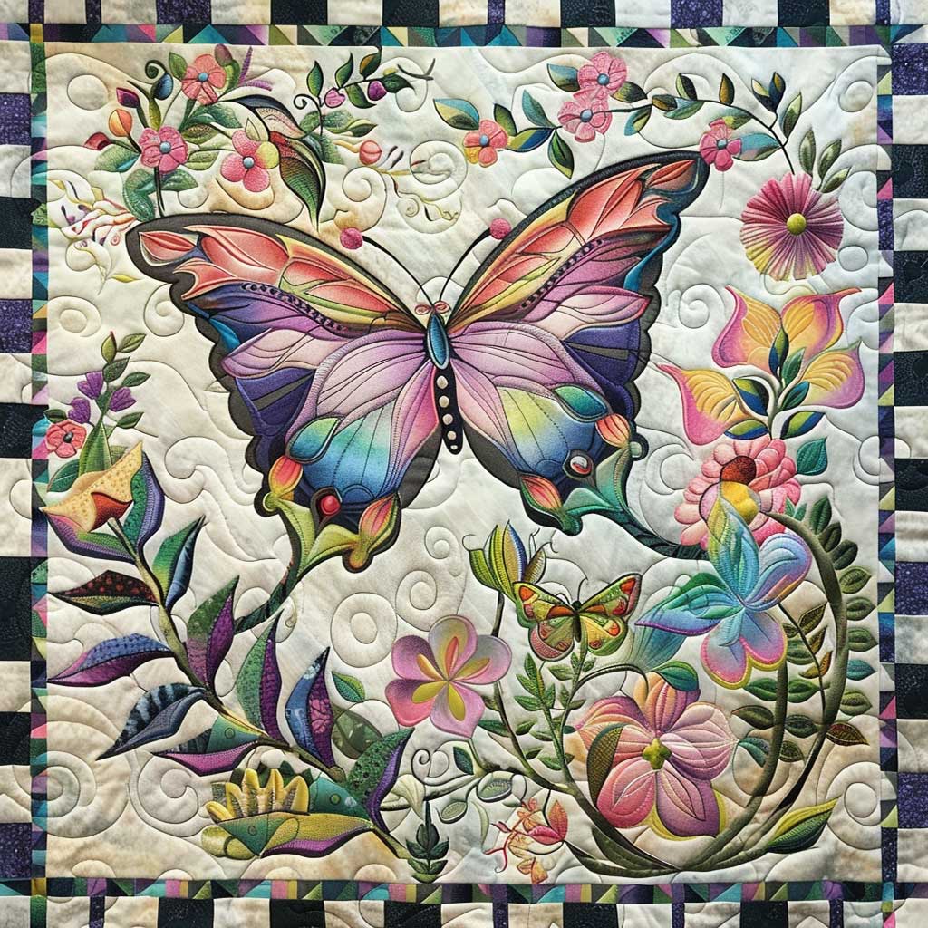 Steppdecke mit Regenbogen-Schmetterling