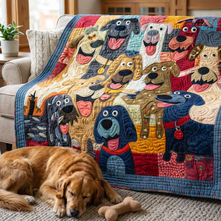 Steppdecke mit fröhlichen Hunden