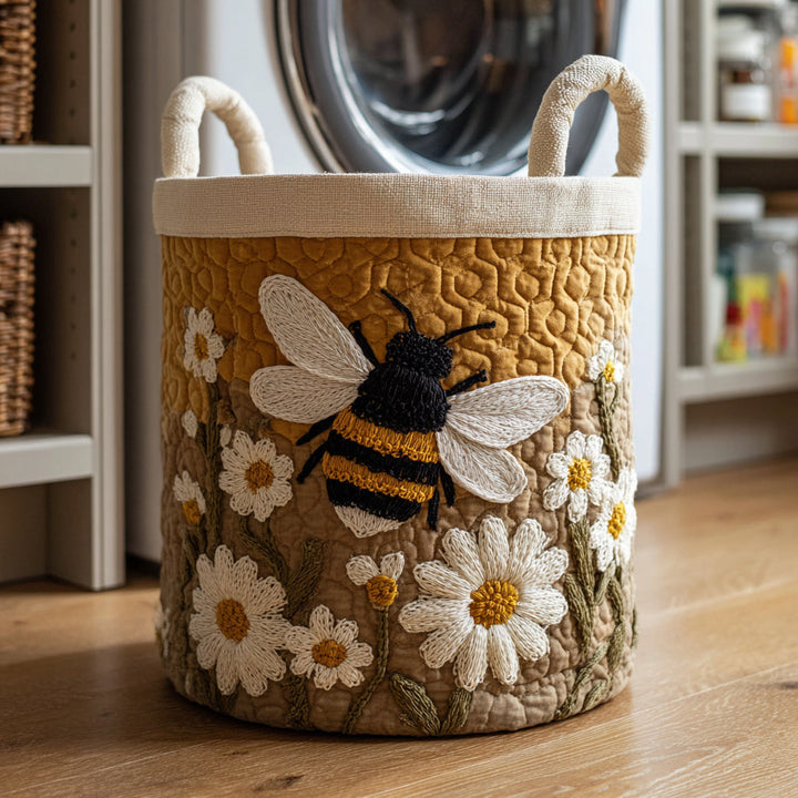 Gesteppter Wäschekorb – mit Bienen und Blumen