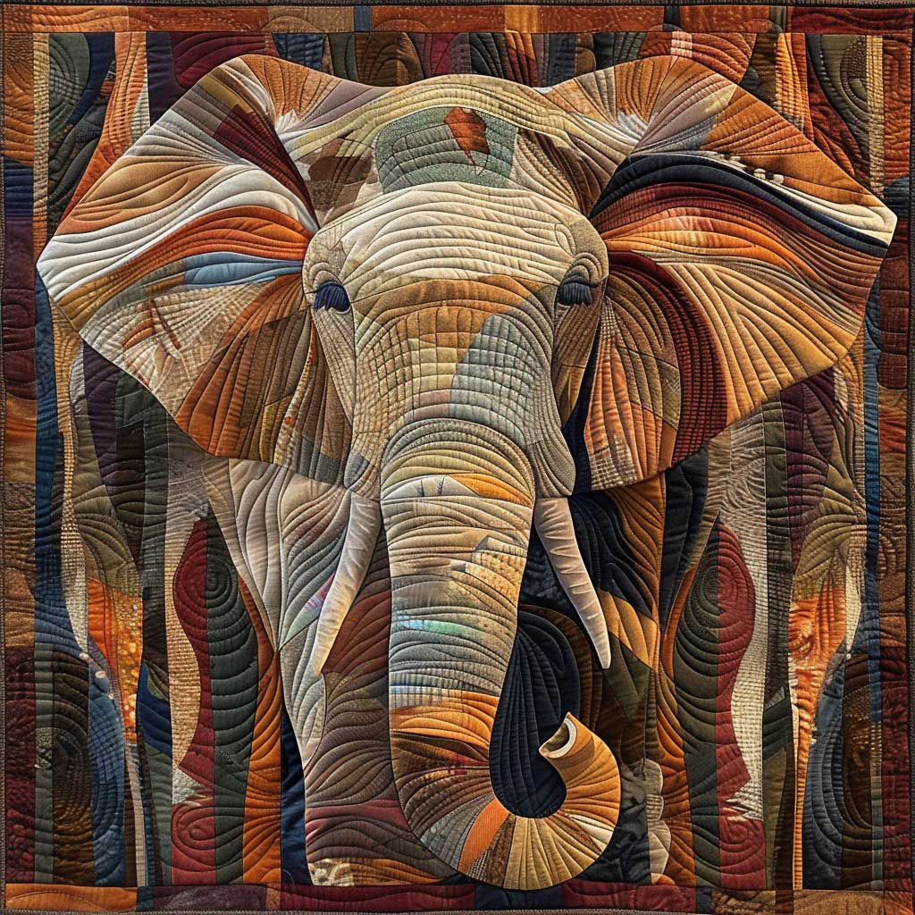 Steppdecke mit Elefant in Kupfertönen