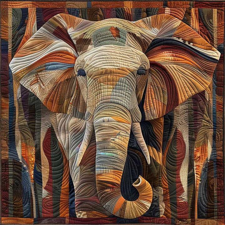 Steppdecke mit Elefant in Erdtönen