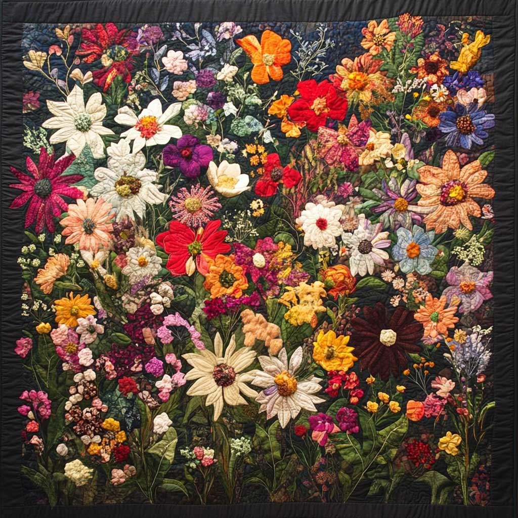 Steppdecke mit üppigem Blumenmeer