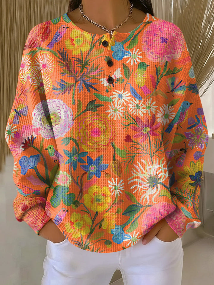 Wiebke | Pullover in Orange mit Blumen