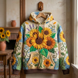 Patchwork-Hoodie mit Sonnenblumen-Muster