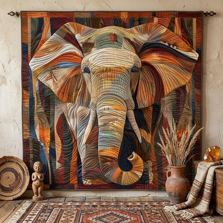 Steppdecke mit Elefant in Erdtönen