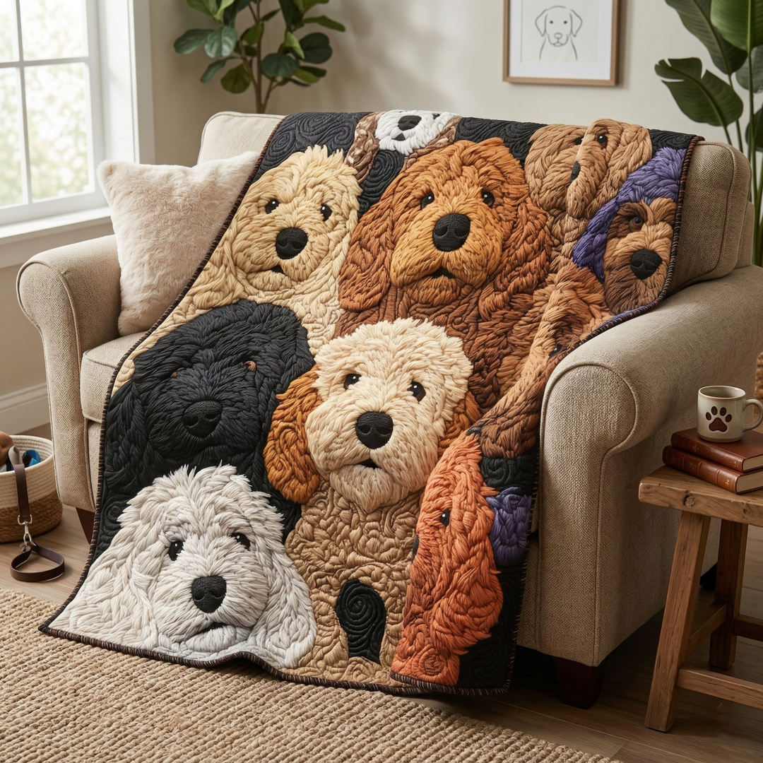 Steppdecke mit Doodle-Hunden