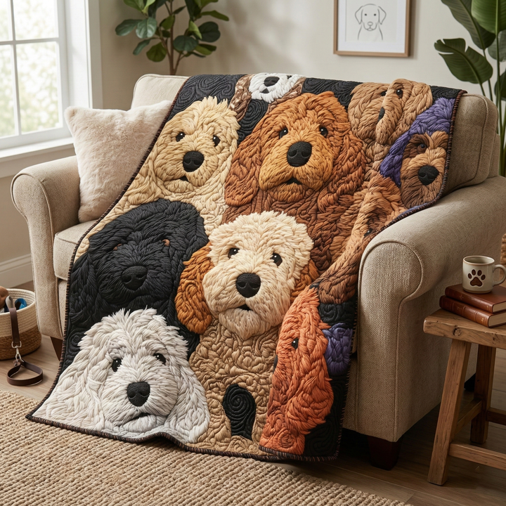 Steppdecke mit Doodle-Hunden