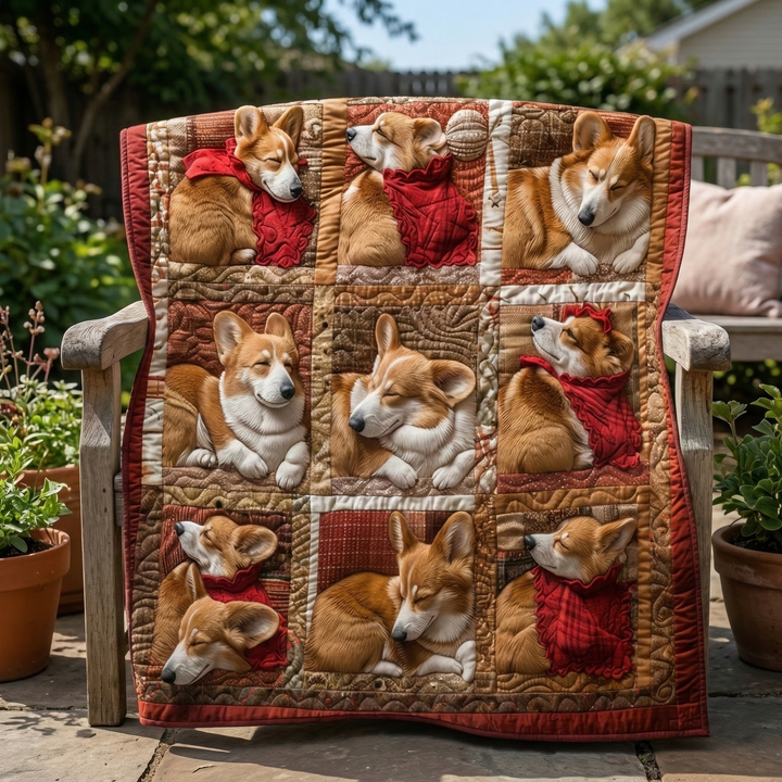 Steppdecke mit schlafenden Corgis