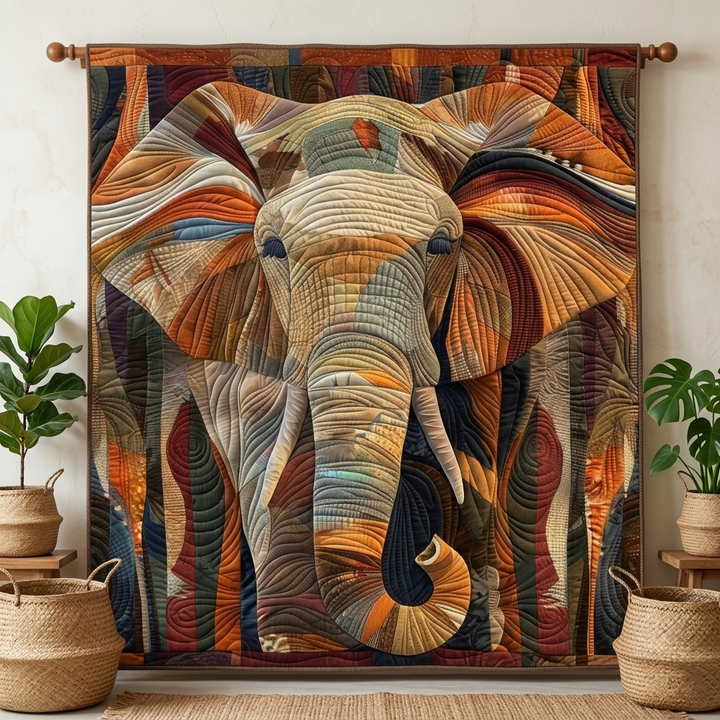 Steppdecke mit Elefant in Erdtönen
