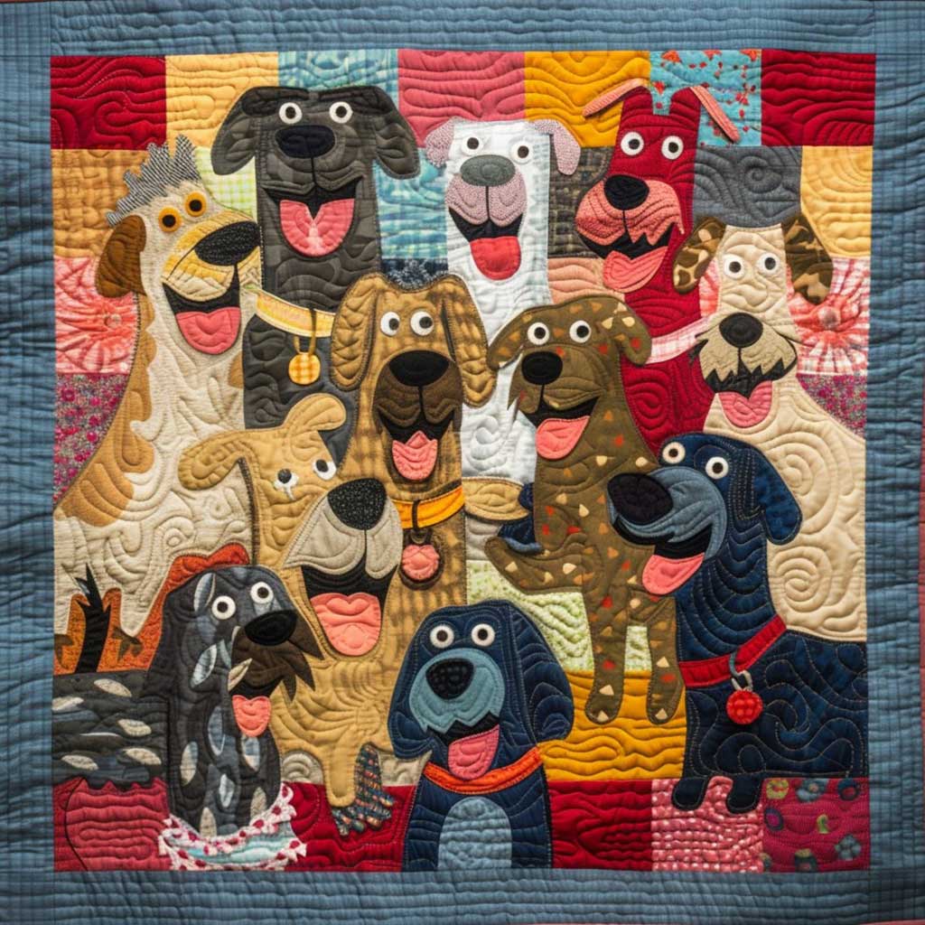 Steppdecke mit fröhlichen Hunden