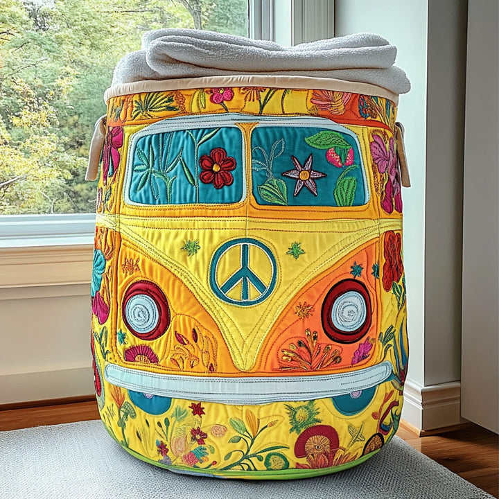 Gesteppter Wäschekorb – im bunten Hippie-Stil